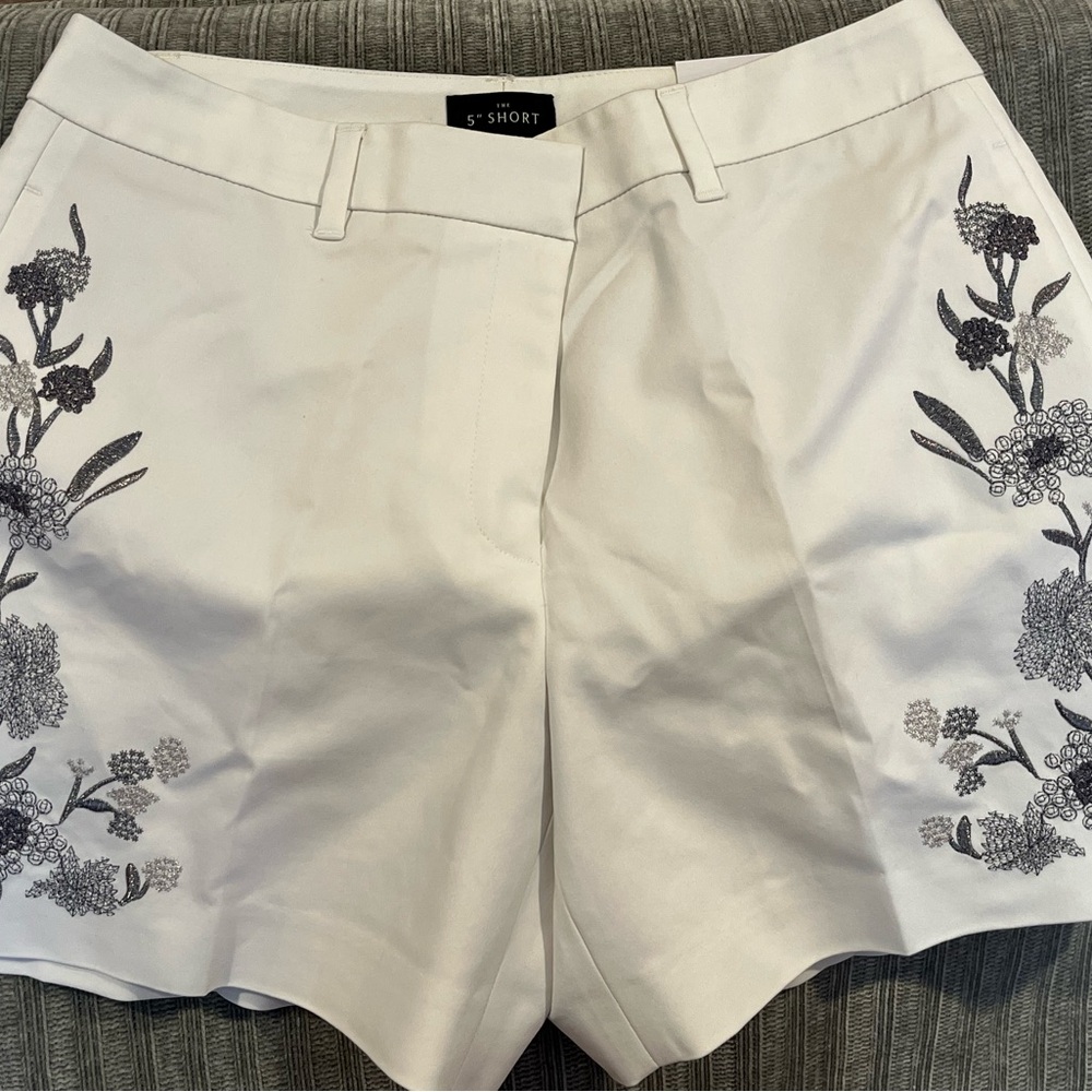 White House Black Market White Shorts with Black Floral Design